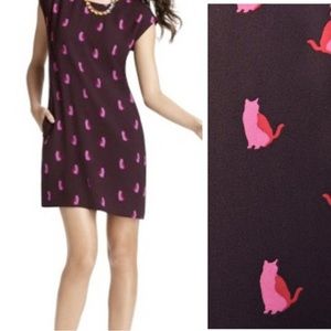 LOFT Black Mini Dress with Pink Cat Print